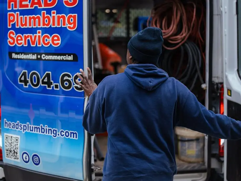 Head's Plumbing service vehicle staged for same-day dispatch across Metro Atlanta.